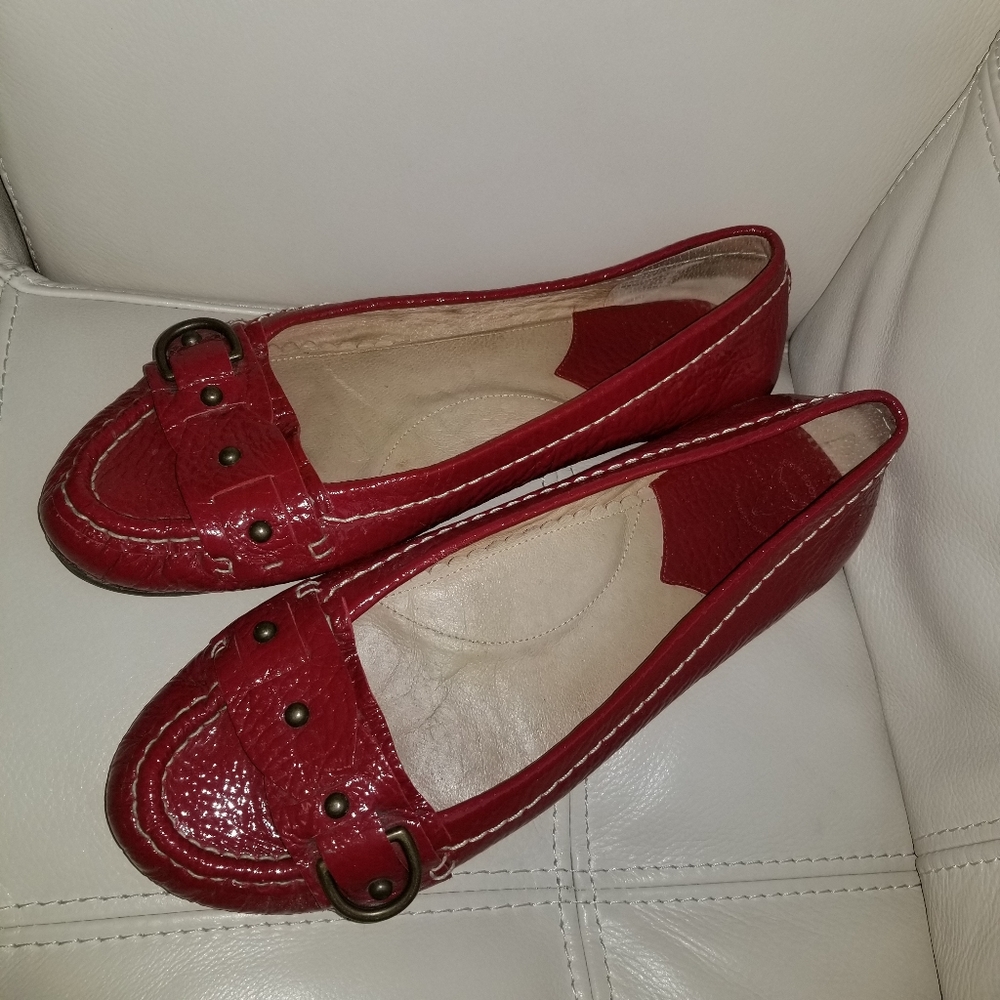 Frye Red Patent Leather Flats with Buckles Sz 10